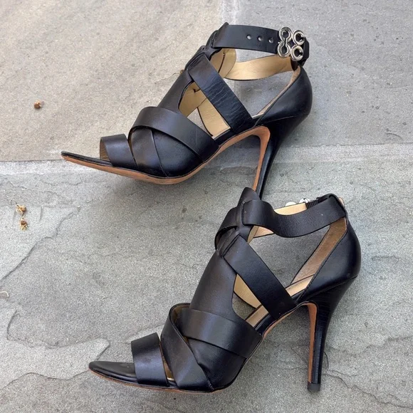Coach MILA Black Leather Buckle Sandals Dress stiletto Size 6.5 - Picture 5 of 13